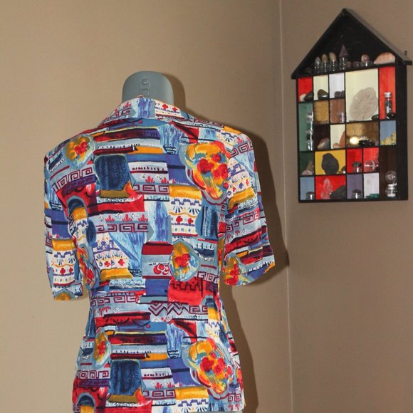 Vintage Multicoloured Womans Short Sleeved Blouse - Picture 5 of 10